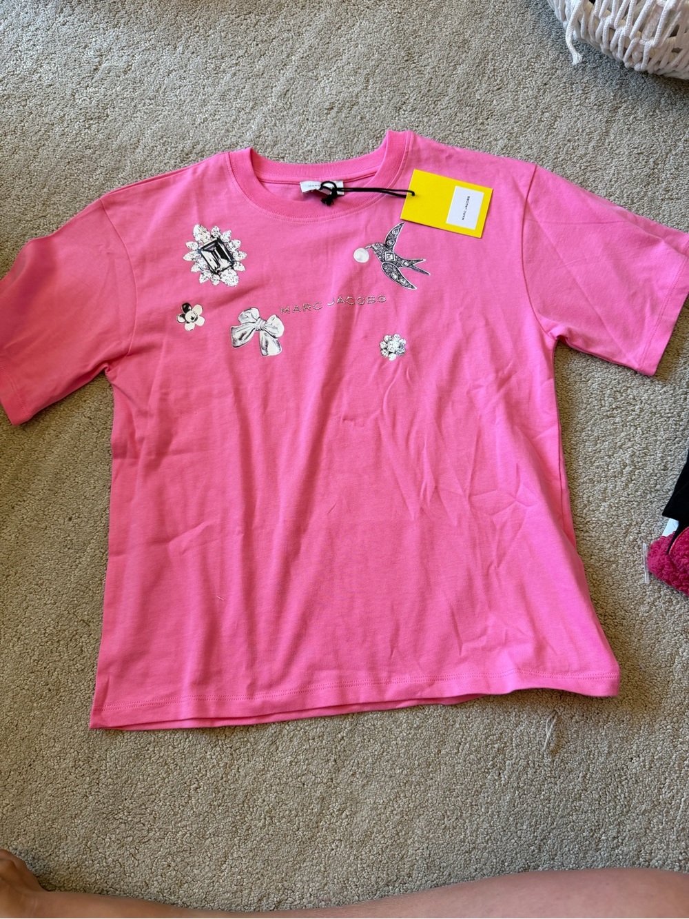 Marc Jacobs Bright Pink Embellished Short Sleeve Tee